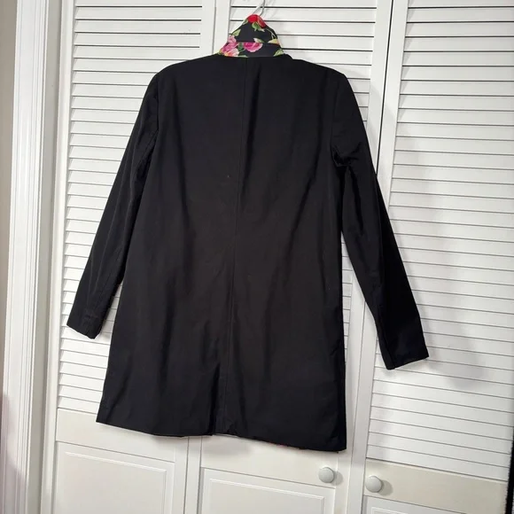 JONES NEW YORK SIGNATURE Reversible Black Floral Rose Rain Coat •Size SP - Picture 3 of 11